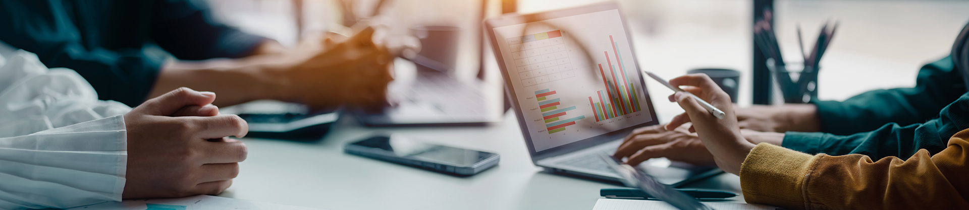 Technology and financial advisory services concept. Business teamwork and working on digital laptop computer.